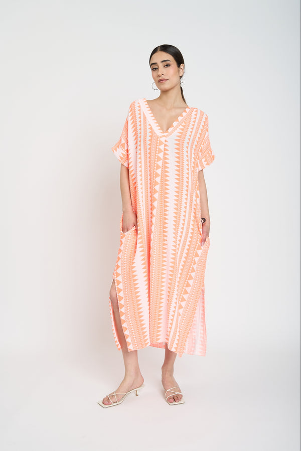 Vestido Mujer Jazmín Escote en V Coral Lineatre