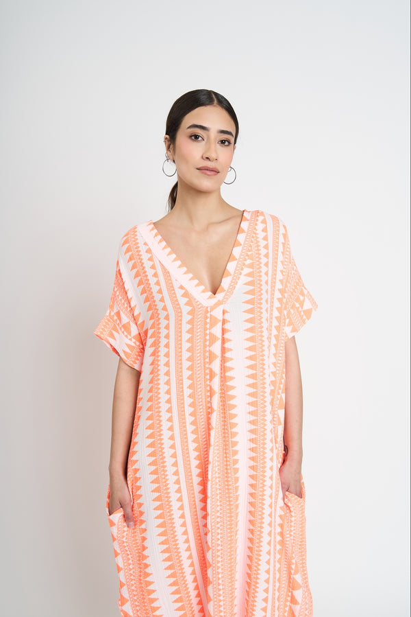 Vestido Mujer Jazmín Escote en V Coral Lineatre