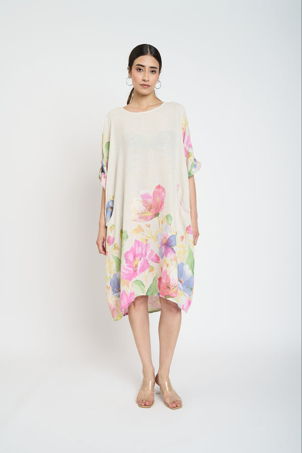 Vestido Mujer Perla Cuello redondo Beige Lineatre