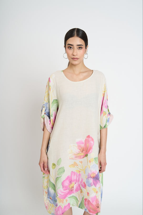 Vestido Mujer Perla Cuello redondo Beige Lineatre