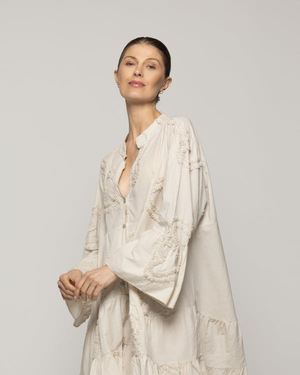 Vestido Mujer Violetta Broderie Boho Corto Con Mangas Largas Blanco Lineatre