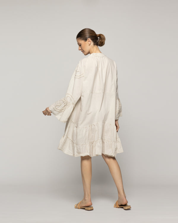 Vestido Mujer Violetta Broderie Boho Corto Con Mangas Largas Blanco Lineatre