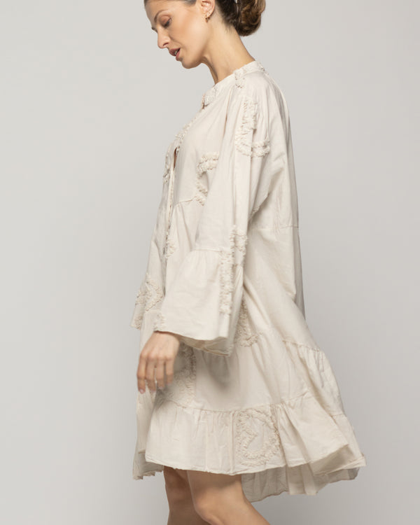 Vestido Mujer Violetta Broderie Boho Corto Con Mangas Largas Blanco Lineatre