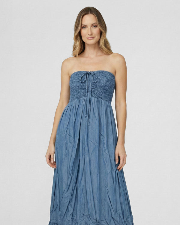 Vestido Mujer Vanda Denim Cuello Halter Lineatre