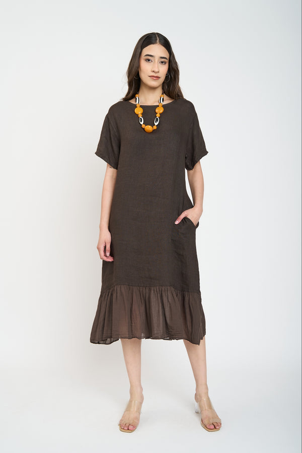 Vestido Mujer Paloma Cuello redondo Chocolate Lineatre