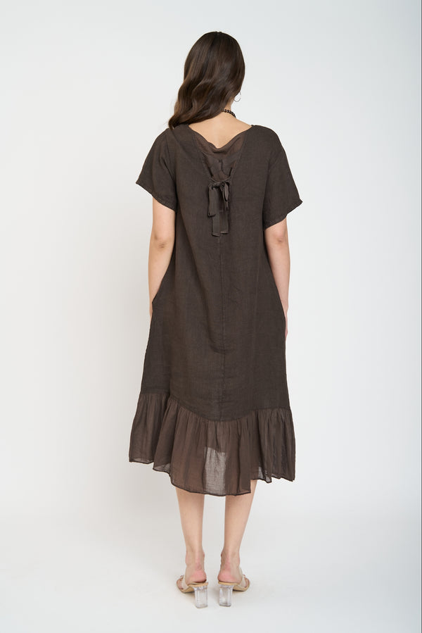 Vestido Mujer Paloma Cuello redondo Chocolate Lineatre