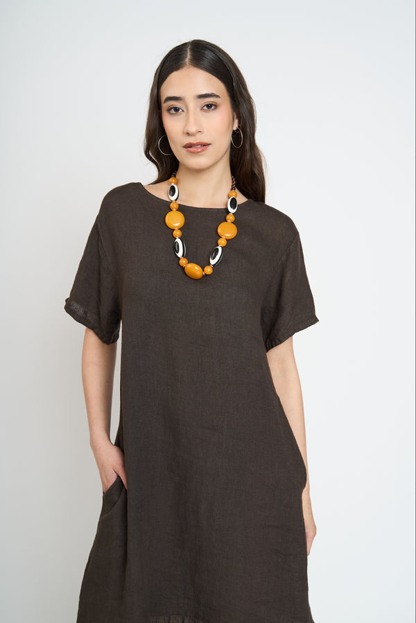 Vestido Mujer Paloma Cuello redondo Chocolate Lineatre