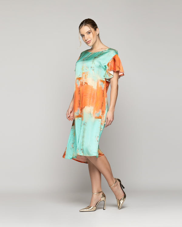 Vestido Mujer Vicenza Manga Corta Naranja Y Verde Agua