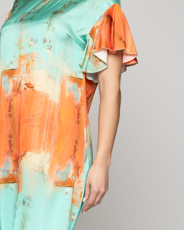 Vestido Mujer Vicenza Manga Corta Naranja Y Verde Agua