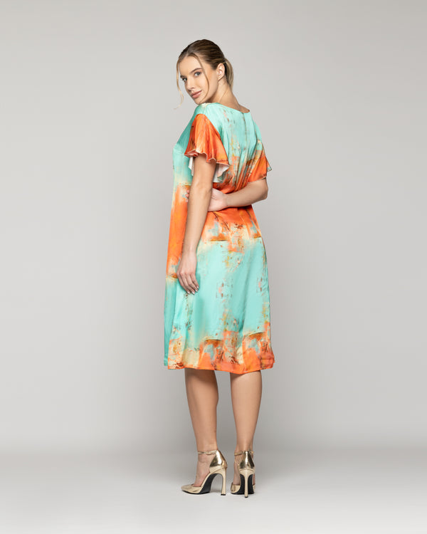 Vestido Mujer Vicenza Manga Corta Naranja Y Verde Agua