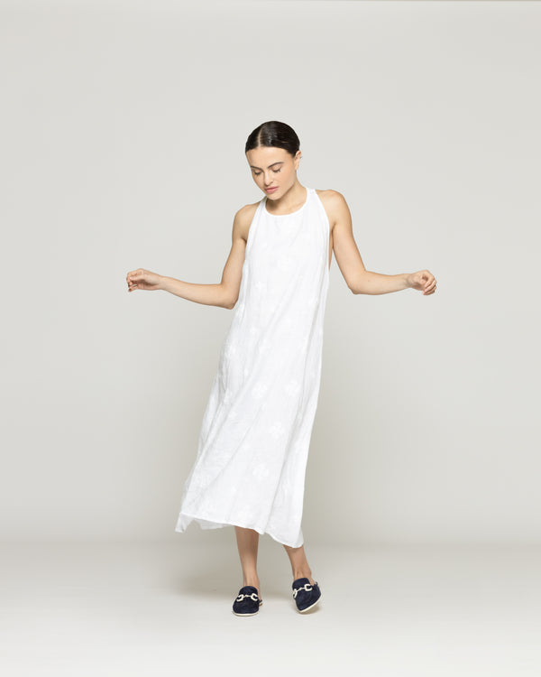 Vestido Mujer Valeria Lino Bordado Escote Halter Blanco Lineatre