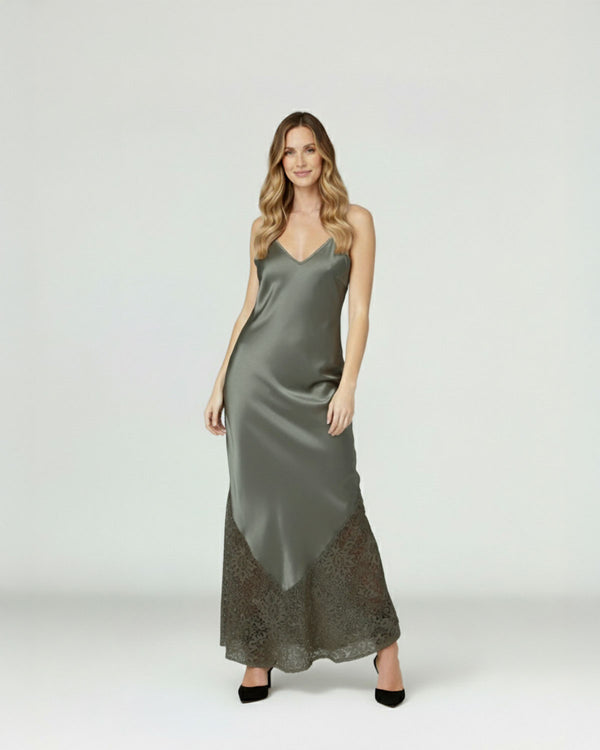 Vestido Mujer Nerina Relaxed fit Escote en V Tirantes Kaki Lineatre