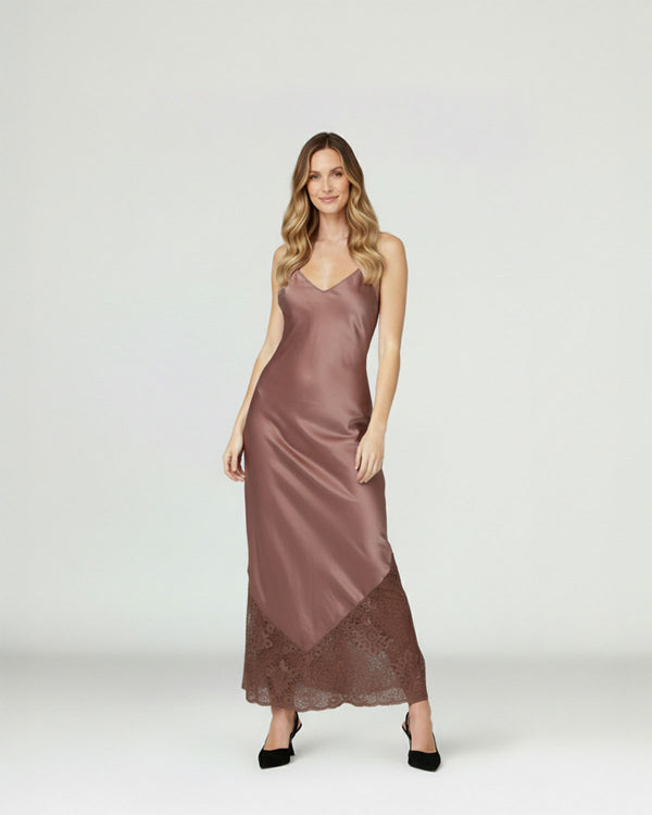 Vestido Mujer Nerina Regular fit Escote en V Tirantes Moka Lineatre