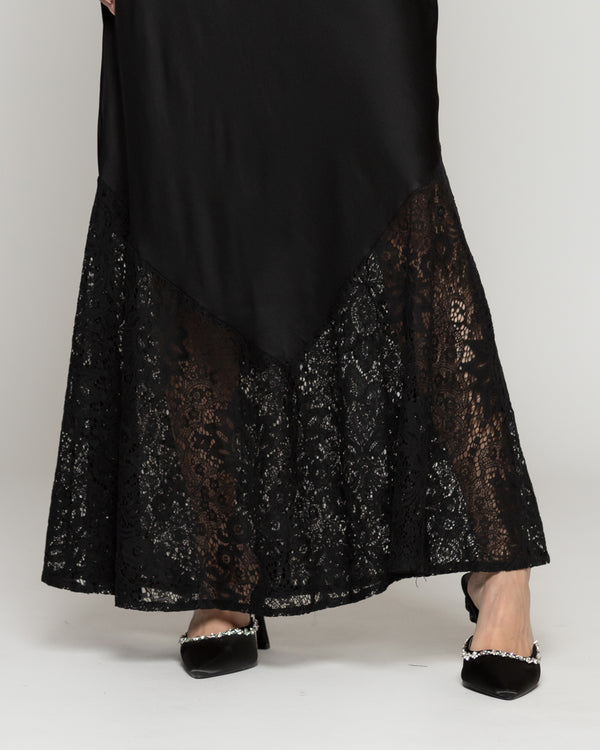 Vestido Mujer Violaine Satinado Con Encaje Negro Lineatre