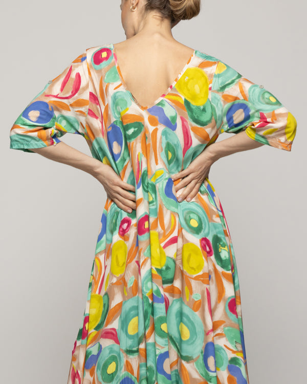 Vestido Mujer Vincenza Largo Manga Corta Estampado Celeste Lineatre