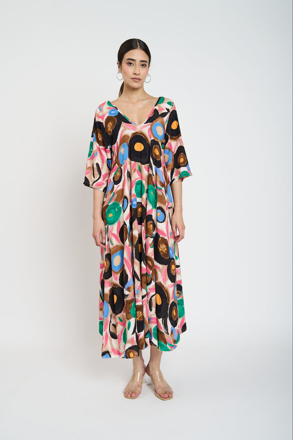 Vestido Mujer Iris Escote en V Negro Lineatre
