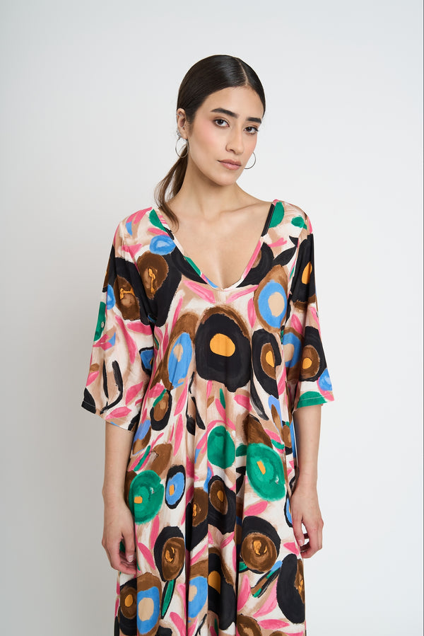 Vestido Mujer Iris Escote en V Negro Lineatre