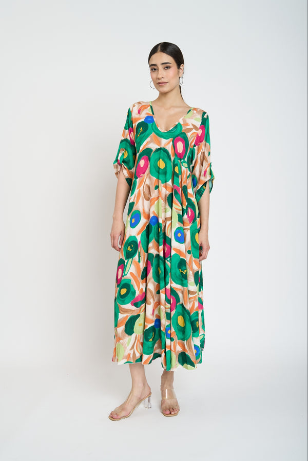Vestido Mujer Iris Escote en V Verde Lineatre