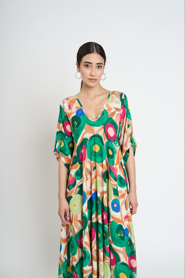 Vestido Mujer Iris Escote en V Verde Lineatre