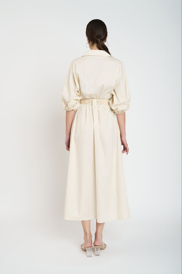 Vestido Mujer Susana Cuello con solapa Beige Lineatre