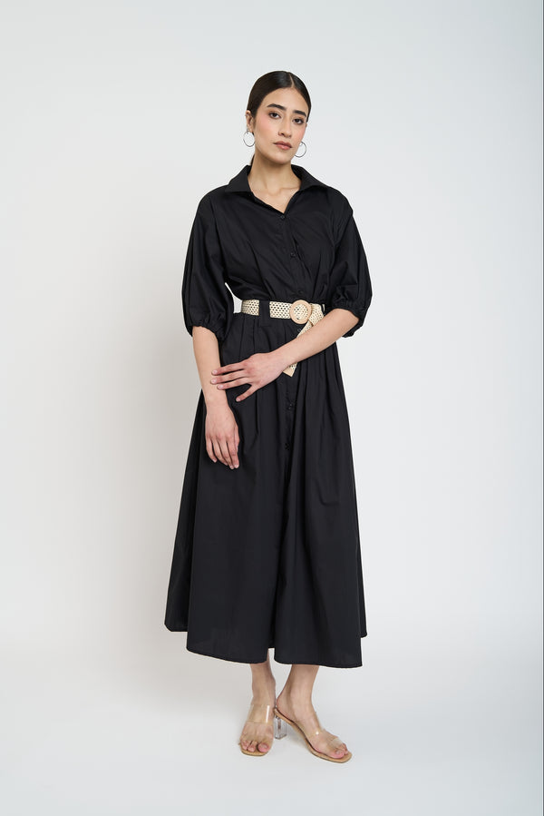 Vestido Mujer Susana Cuello con solapa Negro Lineatre