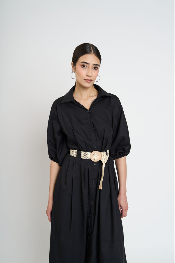 Vestido Mujer Susana Cuello con solapa Negro Lineatre