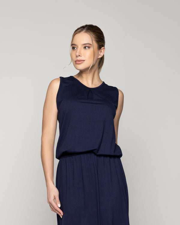 Vestido Mujer Vesper Largo Algodón Azul Lineatre