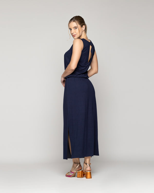 Vestido Mujer Vesper Largo Algodón Azul Lineatre