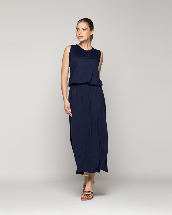 Vestido Mujer Vesper Largo Algodón Azul Lineatre
