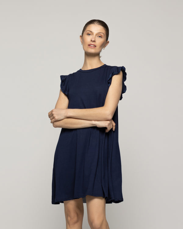 Vestido Mujer Venecia Manga Corta Con Vuelos Azul Marino Lineatre