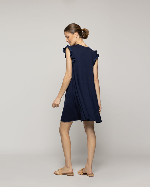 Vestido Mujer Venecia Manga Corta Con Vuelos Azul Marino Lineatre