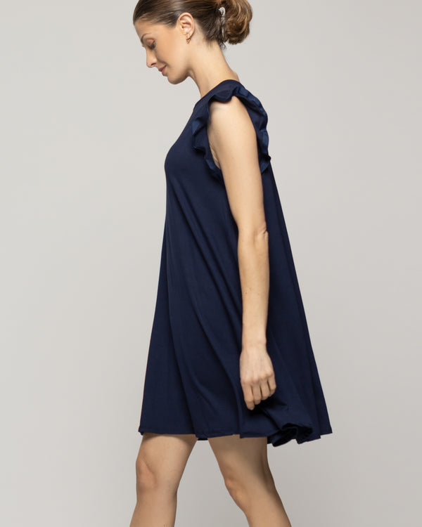 Vestido Mujer Venecia Manga Corta Con Vuelos Azul Marino Lineatre