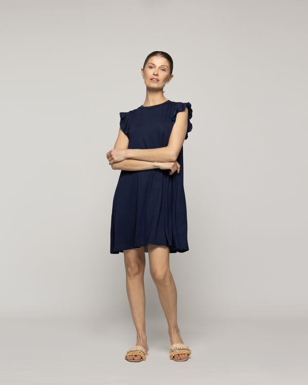 Vestido Mujer Venecia Manga Corta Con Vuelos Azul Marino Lineatre