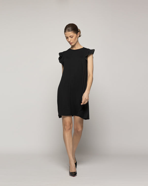 Vestido Mujer Venecia Manga Corta Con Vuelos Negro Lineatre