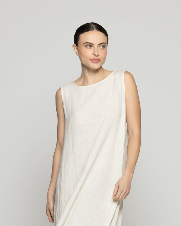 Vestido Mujer Dianella Lino Bordado Beige Lineatre