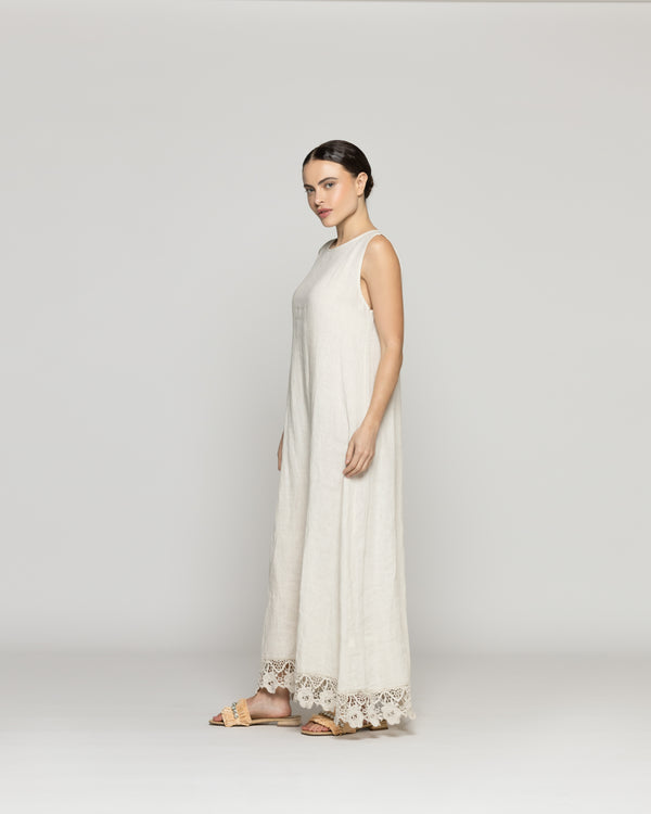 Vestido Mujer Dianella Lino Bordado Beige Lineatre