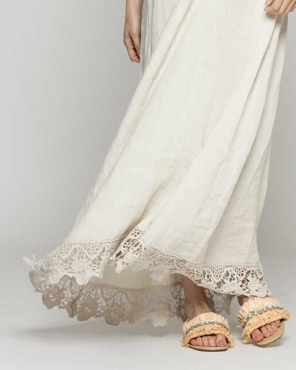 Vestido Mujer Dianella Lino Bordado Beige Lineatre