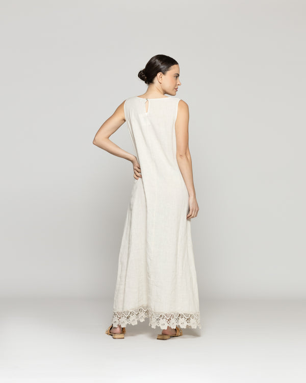 Vestido Mujer Dianella Lino Bordado Beige Lineatre