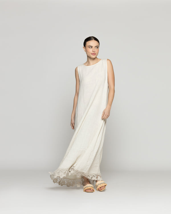 Vestido Mujer Dianella Lino Bordado Beige Lineatre