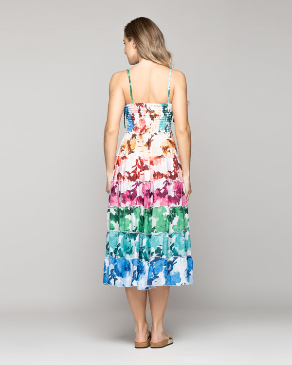 Vestido Mujer Velinda Con Vuelos Y Elasticado Estampado Multicolor Lineatre