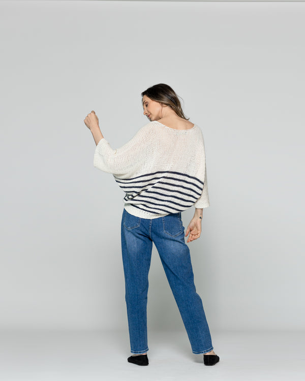 Sweater Wilmary Escote Redondo Mangas 3/4 Rayas Azul Lineatre