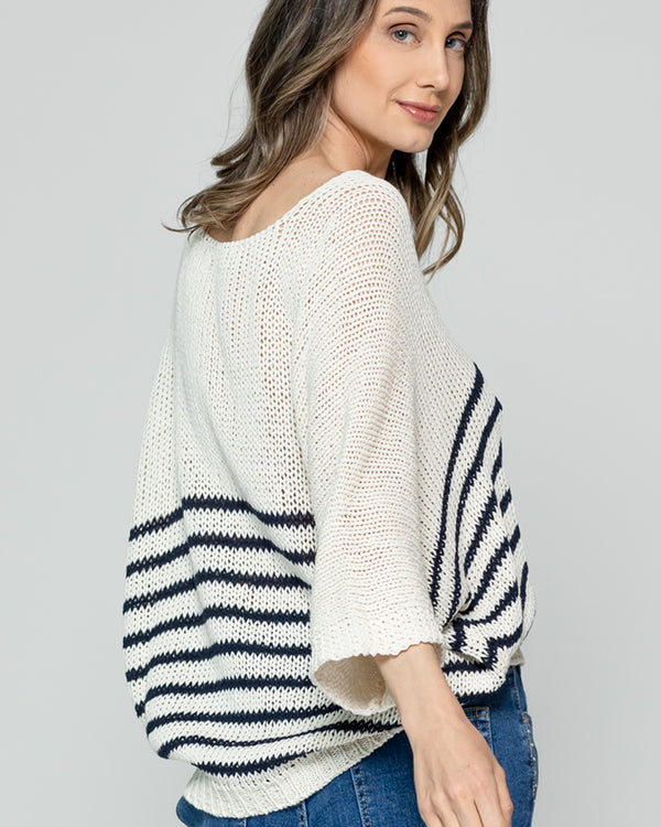 Sweater Wilmary Escote Redondo Mangas 3/4 Rayas Azul Lineatre