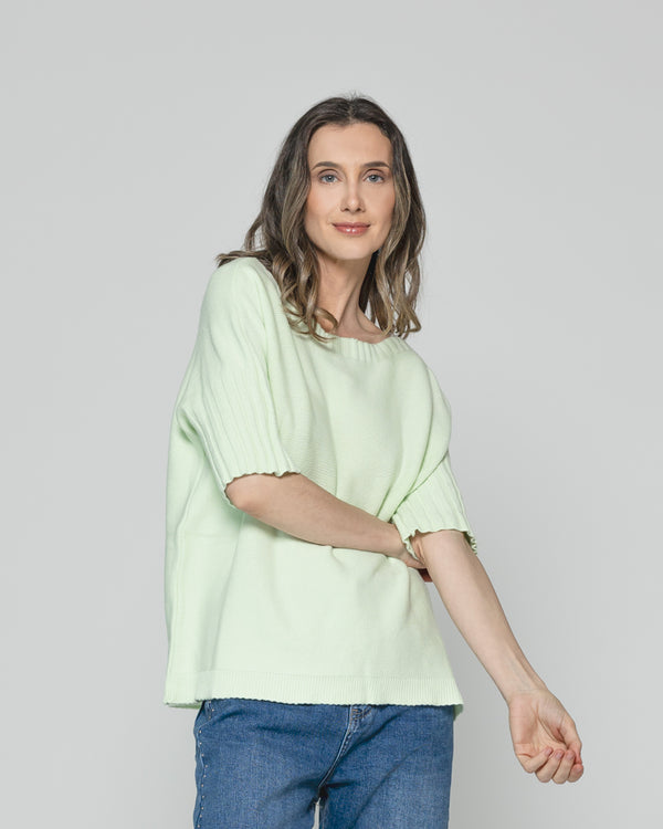Sweater Mujer Weilis Manga 3/4  Escote Bote Verde Agua Lineatre