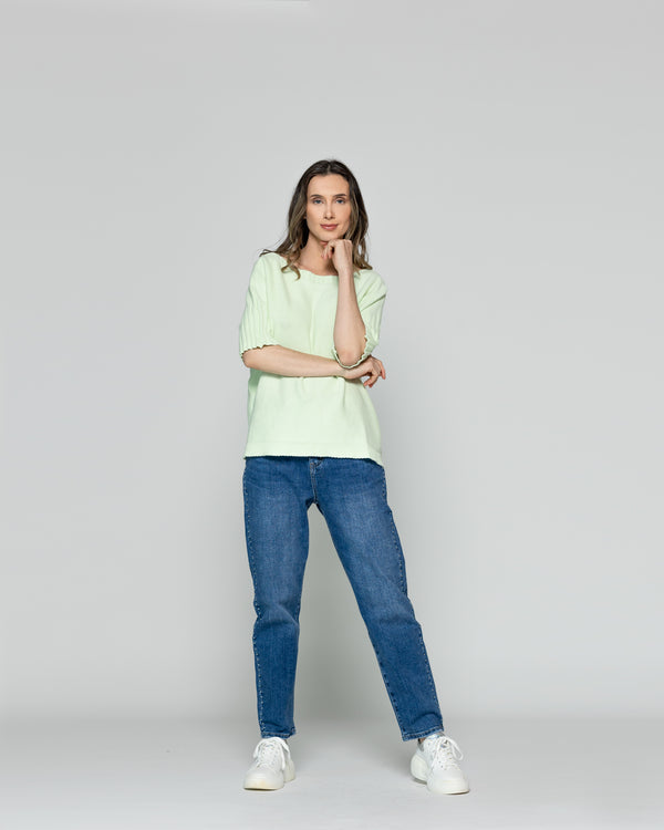 Sweater Mujer Weilis Manga 3/4  Escote Bote Verde Agua Lineatre