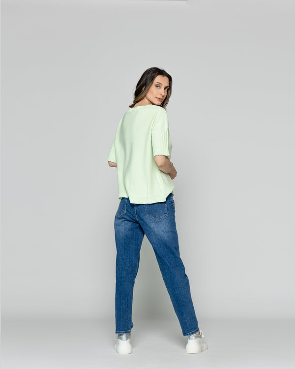 Sweater Mujer Weilis Manga 3/4  Escote Bote Verde Agua Lineatre