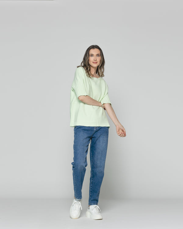 Sweater Mujer Weilis Manga 3/4  Escote Bote Verde Agua Lineatre