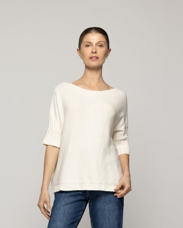 Sweater Mujer Weilis Manga 3/4 Escote Bote Blanco Crudo Lineatre