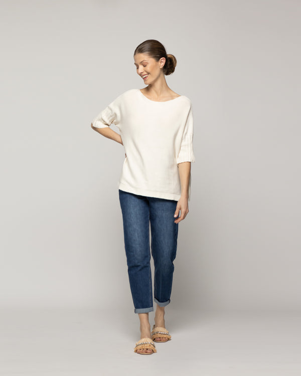 Sweater Mujer Weilis Manga 3/4 Escote Bote Blanco Crudo Lineatre