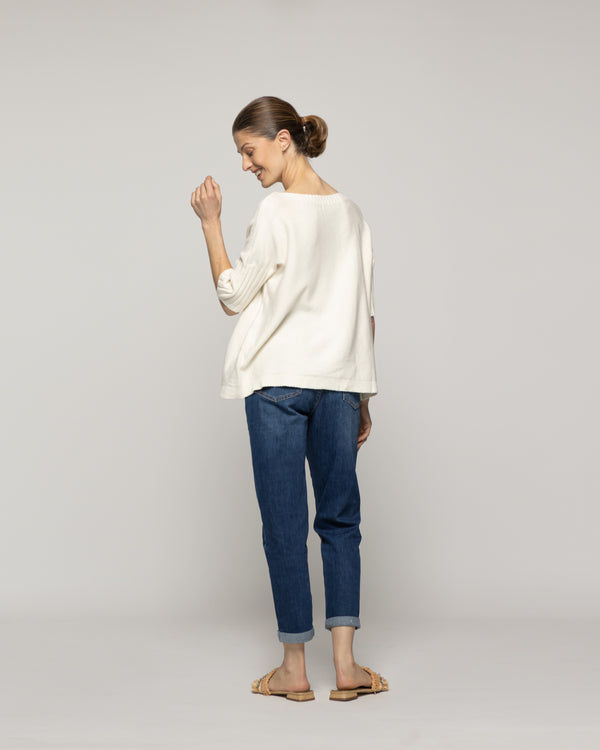 Sweater Mujer Weilis Manga 3/4 Escote Bote Blanco Crudo Lineatre