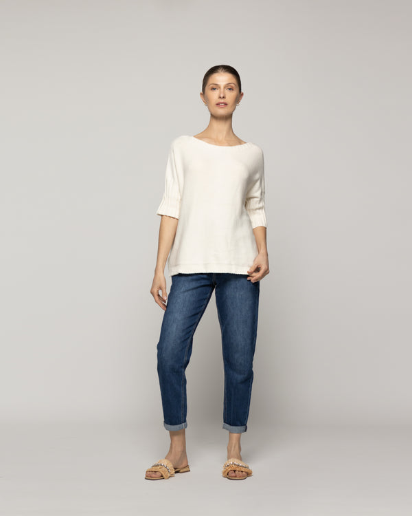 Sweater Mujer Weilis Manga 3/4 Escote Bote Blanco Crudo Lineatre
